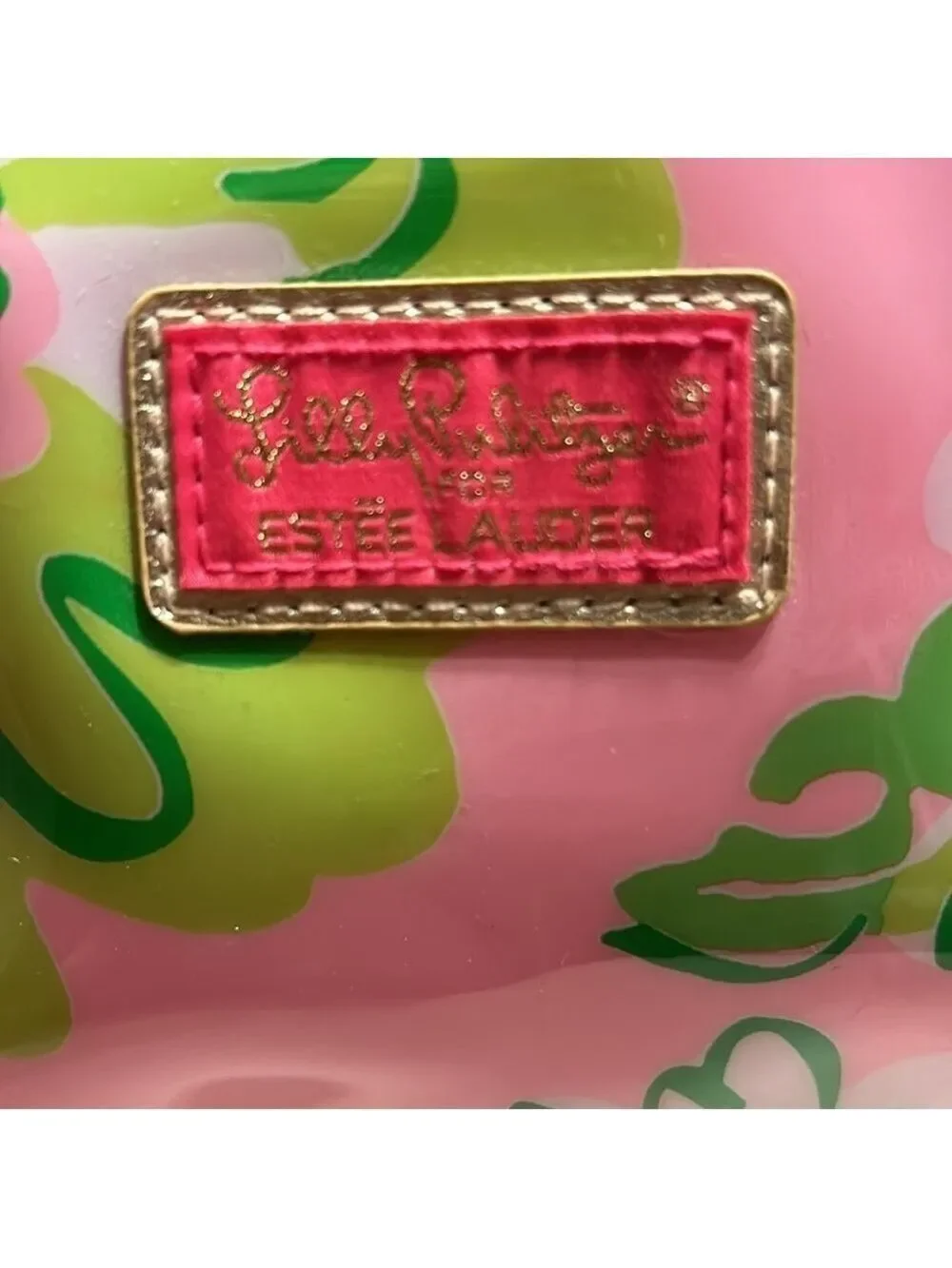 Lilly Pulitzer For Estee Lauder Large Pink & Green Floral Cosmetic Makeup Bag